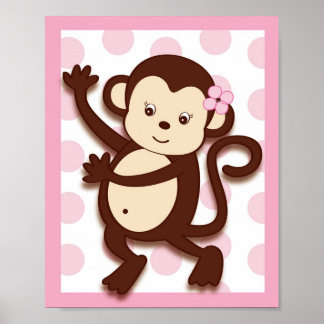 Poster Imprimé mural pour nurserie Fille Singe M.D points