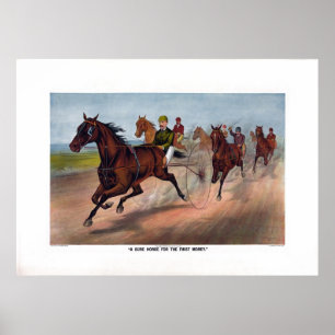 Poster imprimé vintage de course en calèche