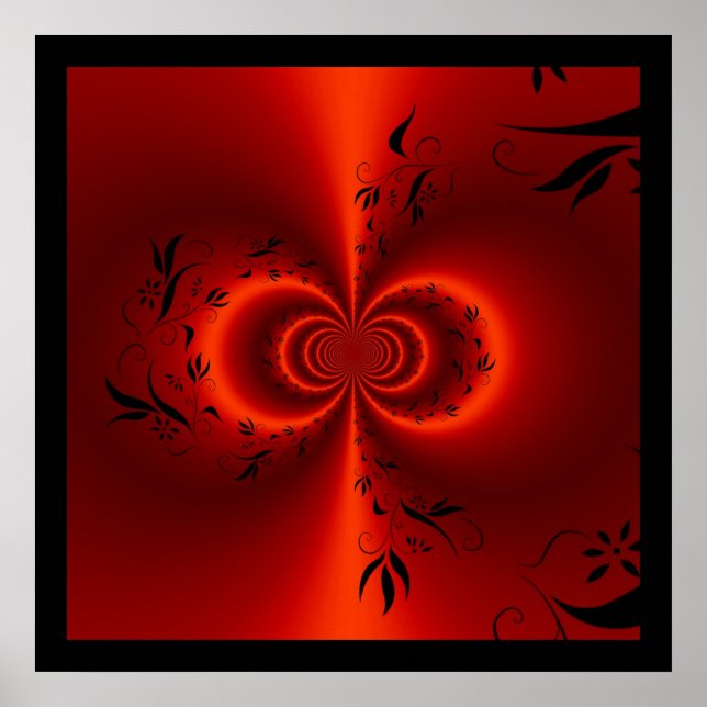 Poster Imprimer Abstrait Floral Dream rouge & noir (Devant)