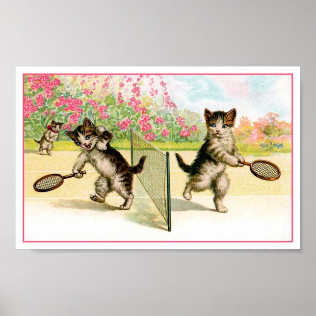 Poster Imprimer : Badminton Kittens Art Vintage (Devant)
