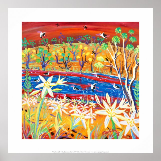 Poster Imprimer : Banrock Station Pelicans and Lilies (Devant)