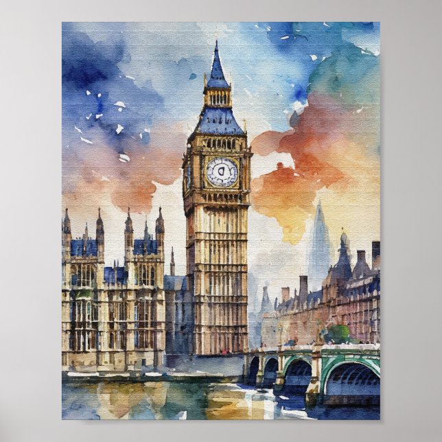 Poster Imprimer Big Ben London Watercolor (Devant)