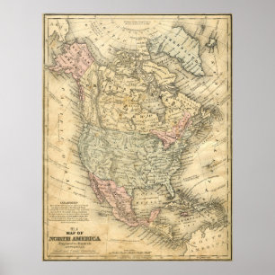 Poster Imprimer la carte Vintage de l'Amérique du Nord