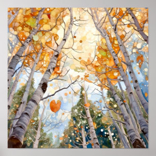 Poster Imprimer la peinture aquarelle de la forêt d'autom