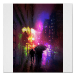 POSTER IMPRIMER LA PLUIE DE LA VILLE DE NUIT
