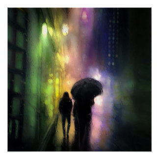 POSTER IMPRIMER LA PLUIE DE LA VILLE DE NUIT