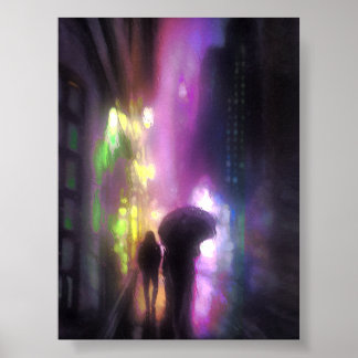 POSTER IMPRIMER LA PLUIE DE LA VILLE DE NUIT