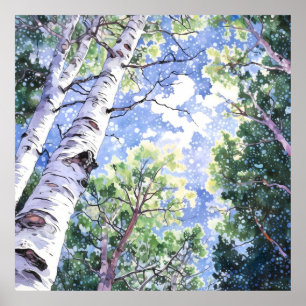 Poster Imprimer l'aquarelle de la forêt