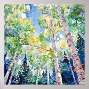 Poster Imprimer l'aquarelle de la forêt