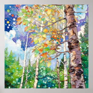 Poster Imprimer l'aquarelle de la forêt