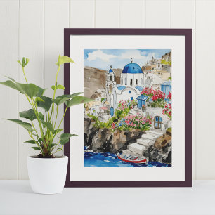 Poster Imprimer l'aquarelle de Santorin