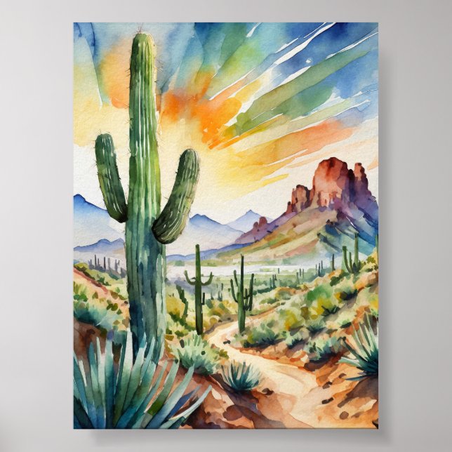Poster Imprimer l'aquarelle Saguaro (Devant)