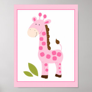POSTER IMPRIMER MUR DE GIRAFFE ROSE CUITE