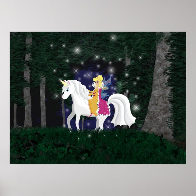 Poster Imprimer Queen Faery et Unicorn Forest (Devant)
