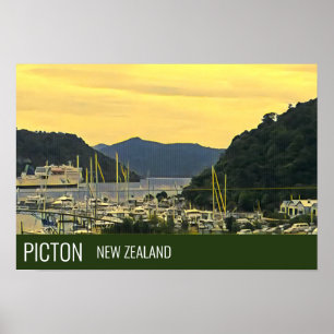 Poster Imprimerie de voyage Picton New Zealand Marlboroug