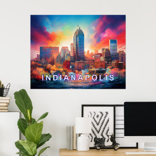 Poster Imprimez Indianapolis Colorful Abstrait Wall Art