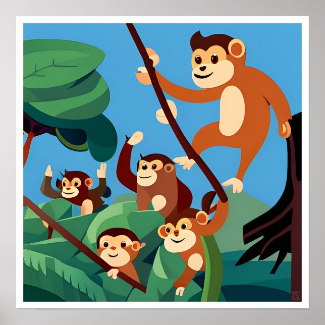 Poster Imprimez l'art des singes pour enfants (Devant)