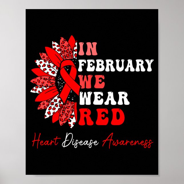 Poster In February We Wear Red Heart Disease Awareness Re (Devant)