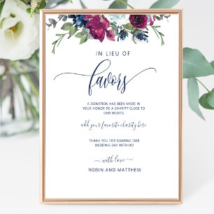 Poster  In Lieu of Favors Berry, Blue and Burgundy Sign