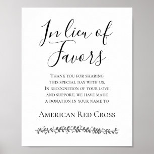 Poster In Lieu Of Favors Charity Donation Wedding Sign