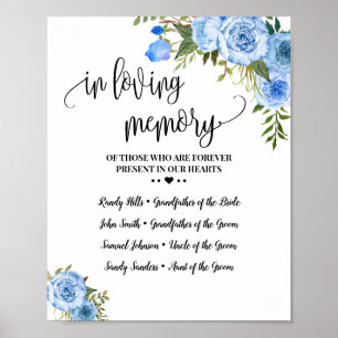 Poster In Memoriam Souvenir Bleu floral Mariage