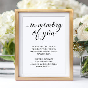 Poster In Memory Of You Black White Memorial Wedding Sign