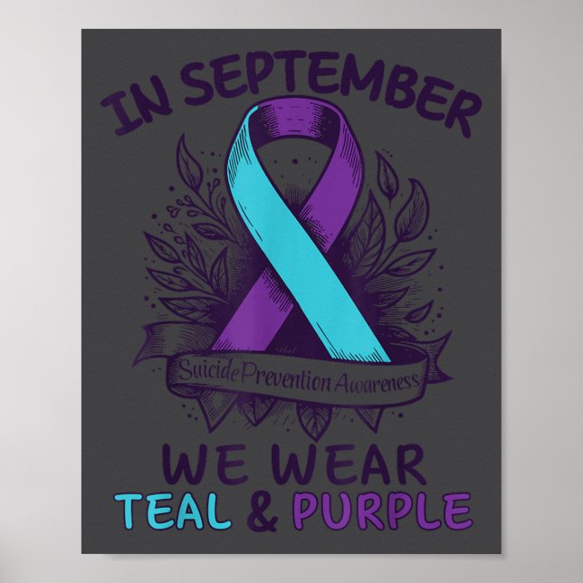 Poster In September We Wear Teal Purple Ribbon Suicide Pr (Devant)