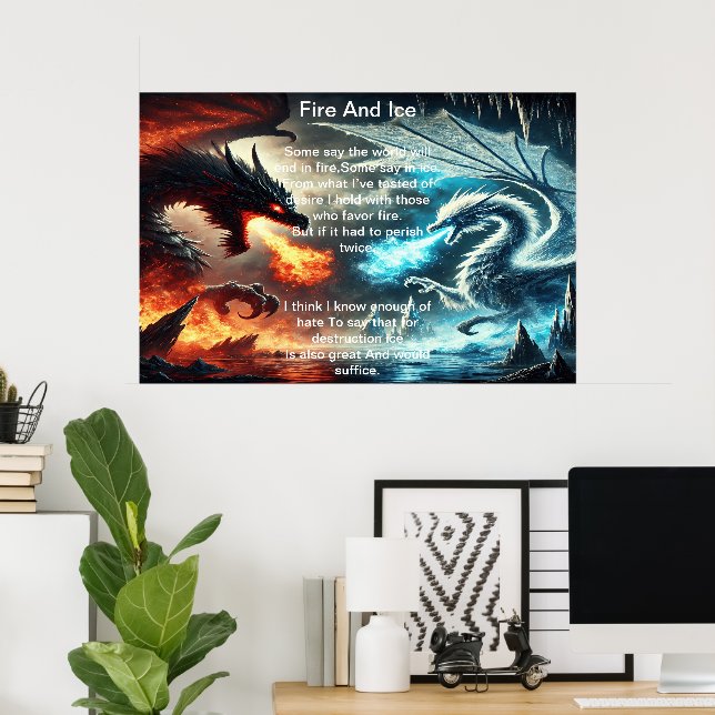 Poster Incendie et glace : choc du dragon (Bureau à domicile)