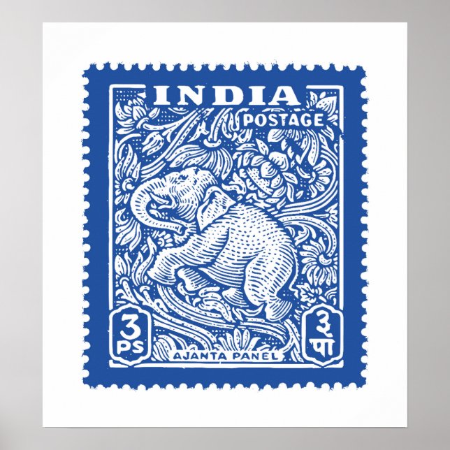 Poster Inde : le design des timbres, Elephant (Devant)