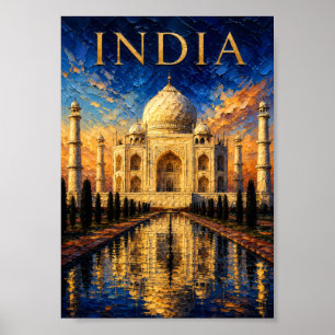 Poster Inde : Lever de soleil sur le Taj Mahal Art Souven