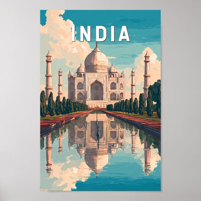 Poster India Illustration Travel Art Vintage (Devant)