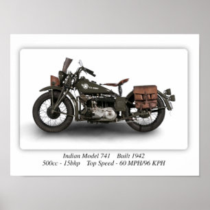 Poster Indian 741 2ÈME GUERRE MONDIALE Model Motorcycle -