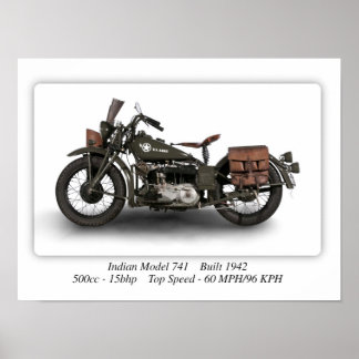 Poster Indian 741 2ÈME GUERRE MONDIALE Model Motorcycle -