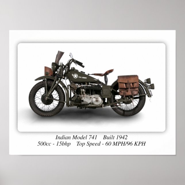 Poster Indian 741 2ÈME GUERRE MONDIALE Model Motorcycle - (Devant)