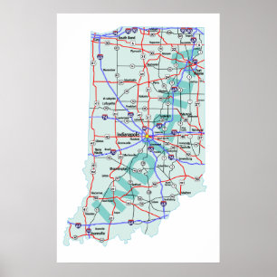 Poster Indiana Interstate Map Print