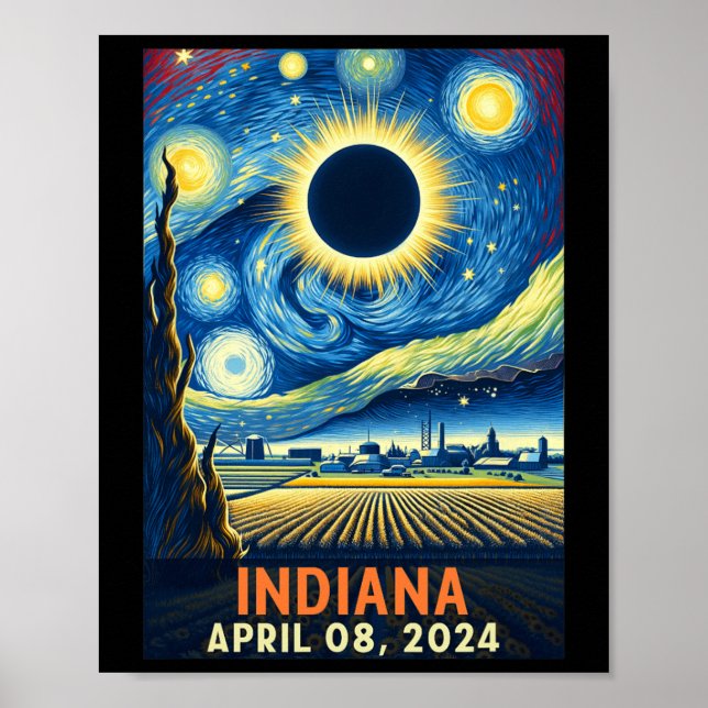 Poster Indiana Total Solar Eclipse 2024 Starry Night Van (Devant)