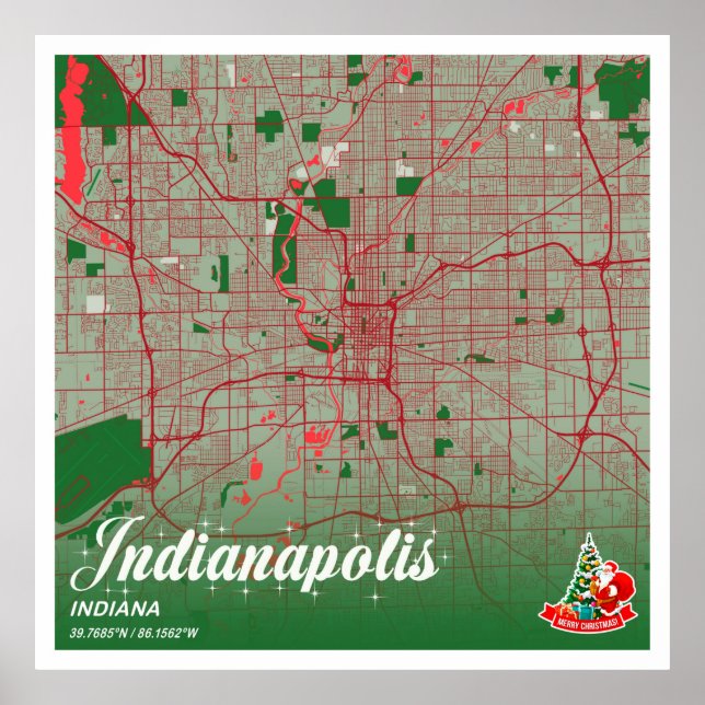 Poster Indianapolis - Indiana Christmas Color City Map (Devant)