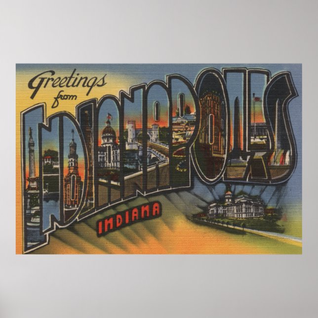 Poster Indianapolis, Indiana - Scènes de grandes lettres  (Devant)