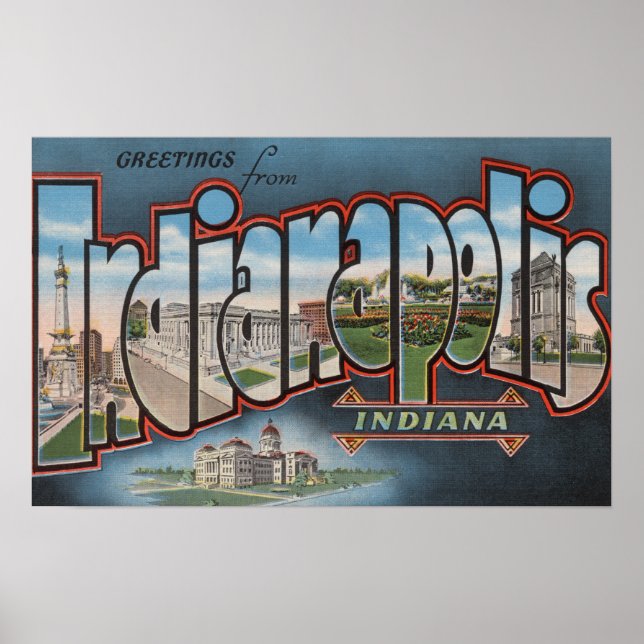 Poster Indianapolis, Indiana - Scènes de grandes lettres  (Devant)