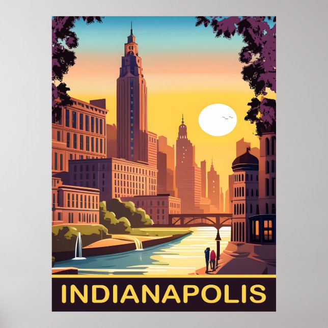 Poster Indianapolis, White River, Indiana State, Voyage (Devant)