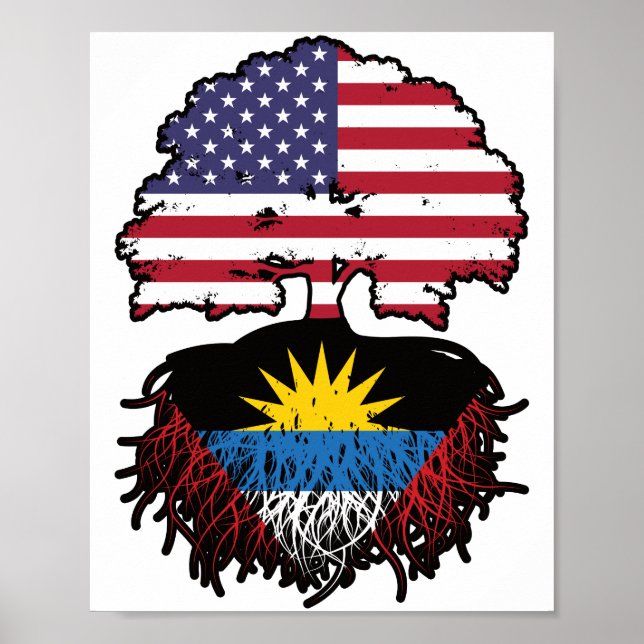 Poster Indicateur Antiguan American USA Tree Roots (Devant)