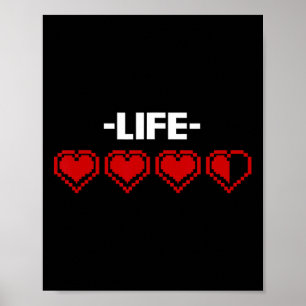 Poster Indicateur de vie Cœur Graphique 8 Bits Jeu Vidéo