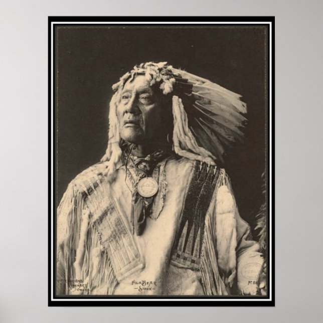 Poster Indienne vintage : Ours Haut, Sioux - (Devant)