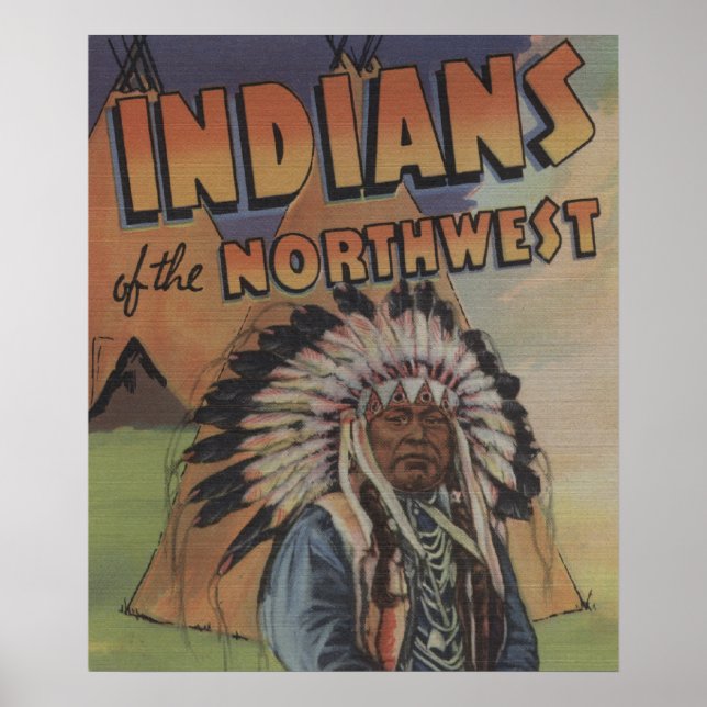 Poster Indiens du Nord-Ouest - Indian Chief & Teepee (Devant)