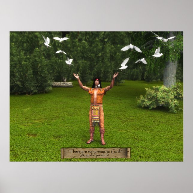 Poster Indiens et colombes avec proverbe (Devant)