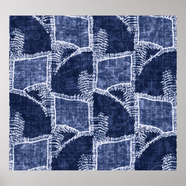 Poster Indigo Patchwork : Texturé Checked Elegance (Devant)