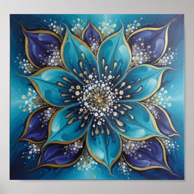 Poster IndigoTealFloralMandala (Devant)