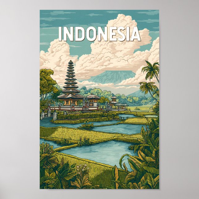 Poster Indonesia Illustration Travel Art Vintage (Devant)