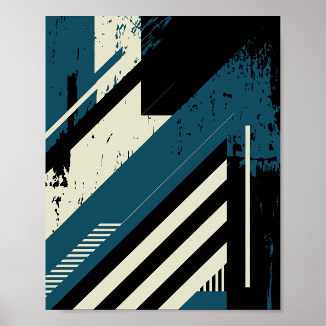 Poster Industrial Geometric Pattern with Grunge Texture (Devant)