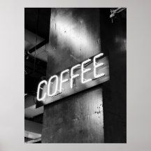 Poster industriel noir et blanc Neon Coffee Poster